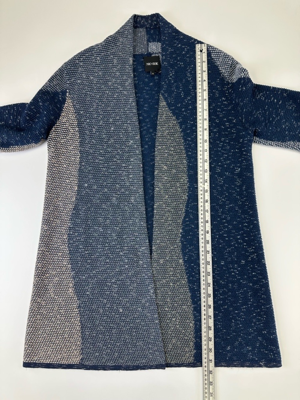 NIC+ZOE Blue Knit Cardigan Open Front Medium Textured Coastal Style Casual - Picture 6 of 11